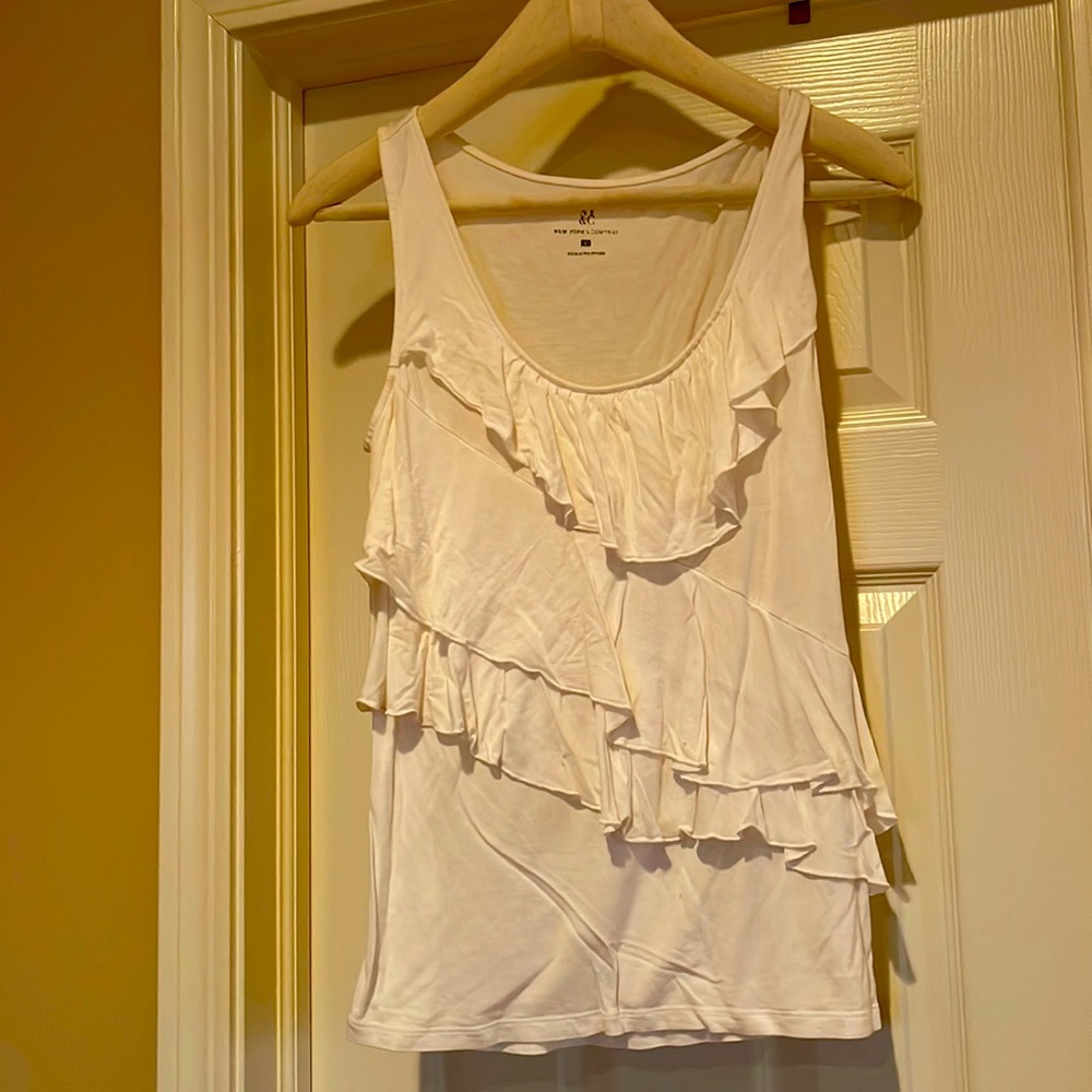 New York and Company white ruffled tank top